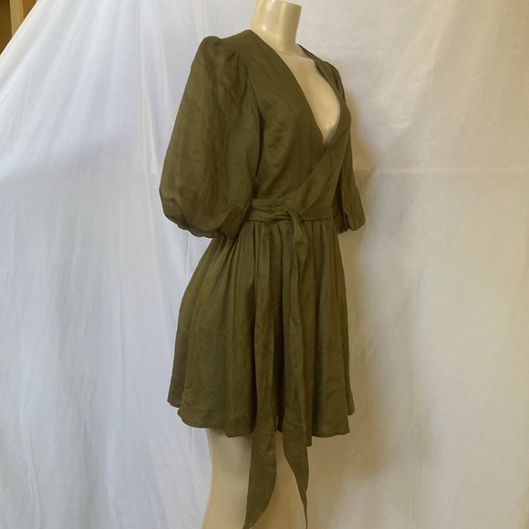 EVERY CLOTHING Women Green Mini Wrap Dress Size Small V-Neck Puffy Sleeves NWOT - Picture 7 of 7